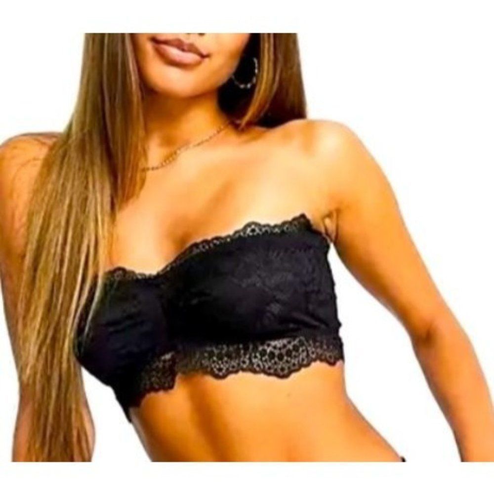 FREE PEOPLE LACEY LOOKS BANDEAU BLACK SMALL